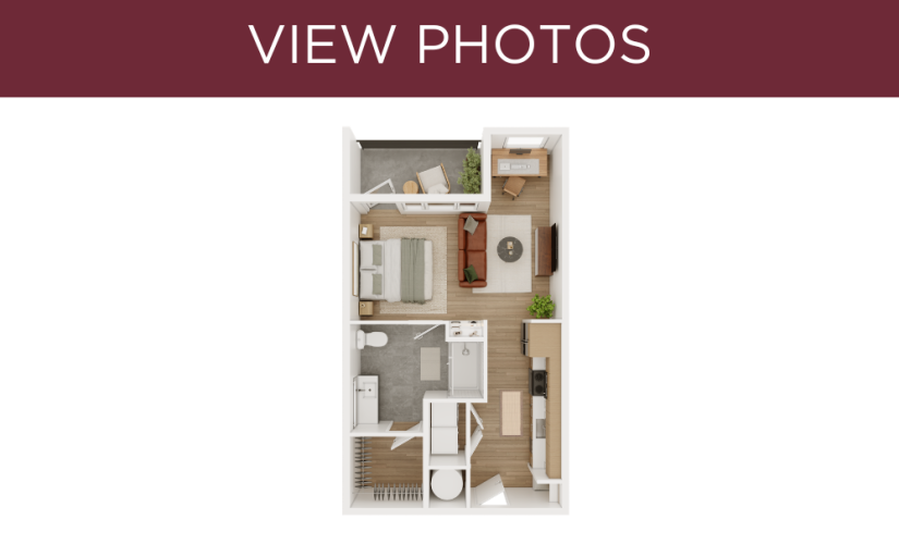 S1 - Studio floorplan layout with 1 bathroom and 588 square feet