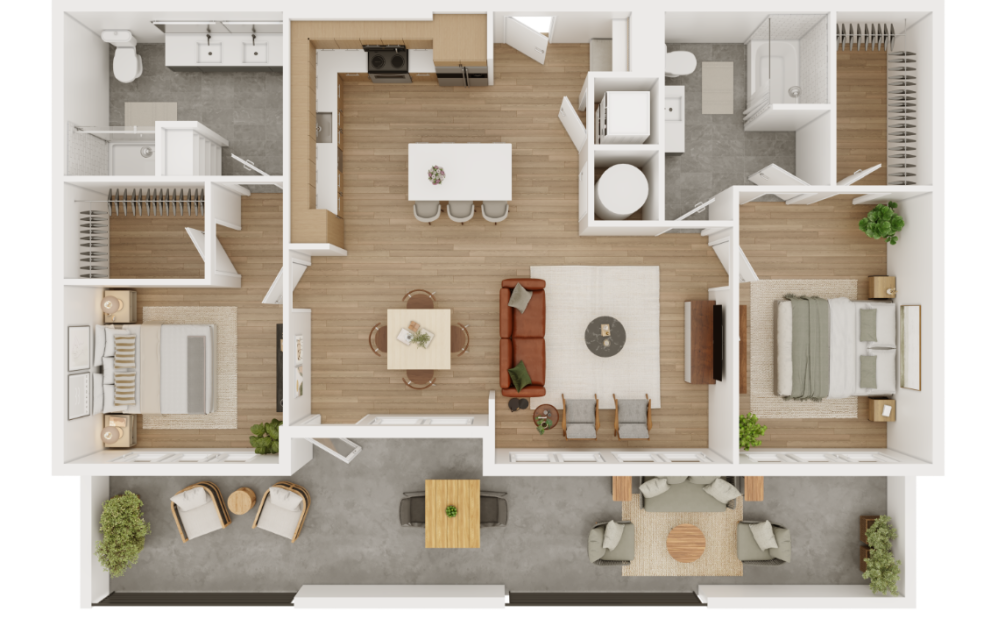 B4 - 2 bedroom floorplan layout with 2 bathrooms and 1209 square feet