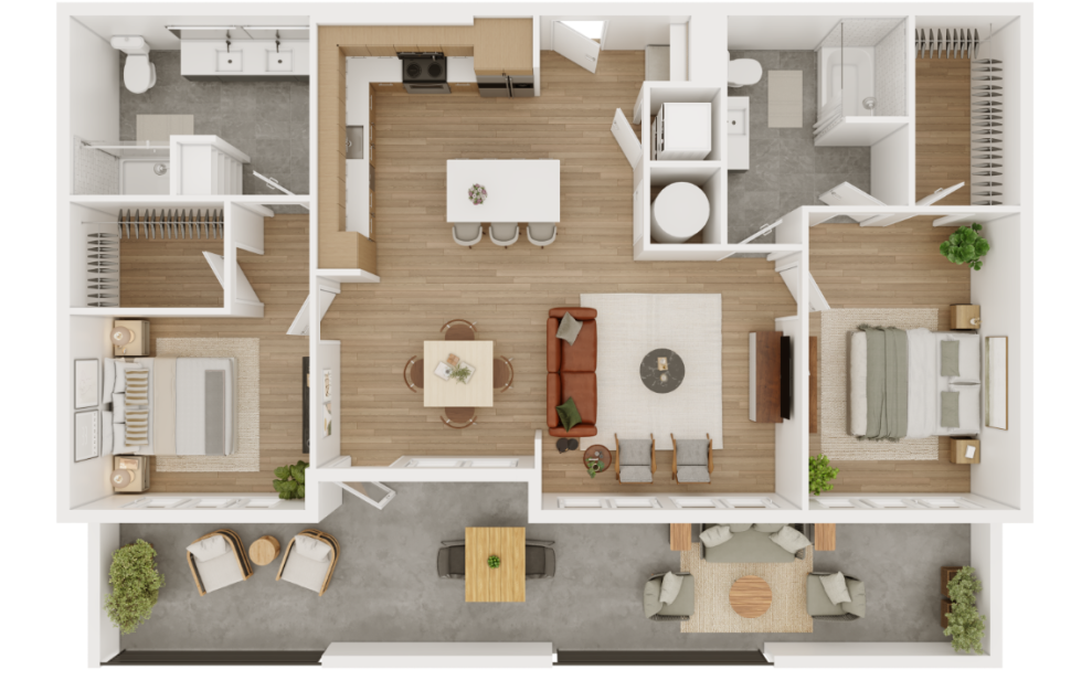 B4 - 2 bedroom floorplan layout with 2 baths and 1209 square feet.